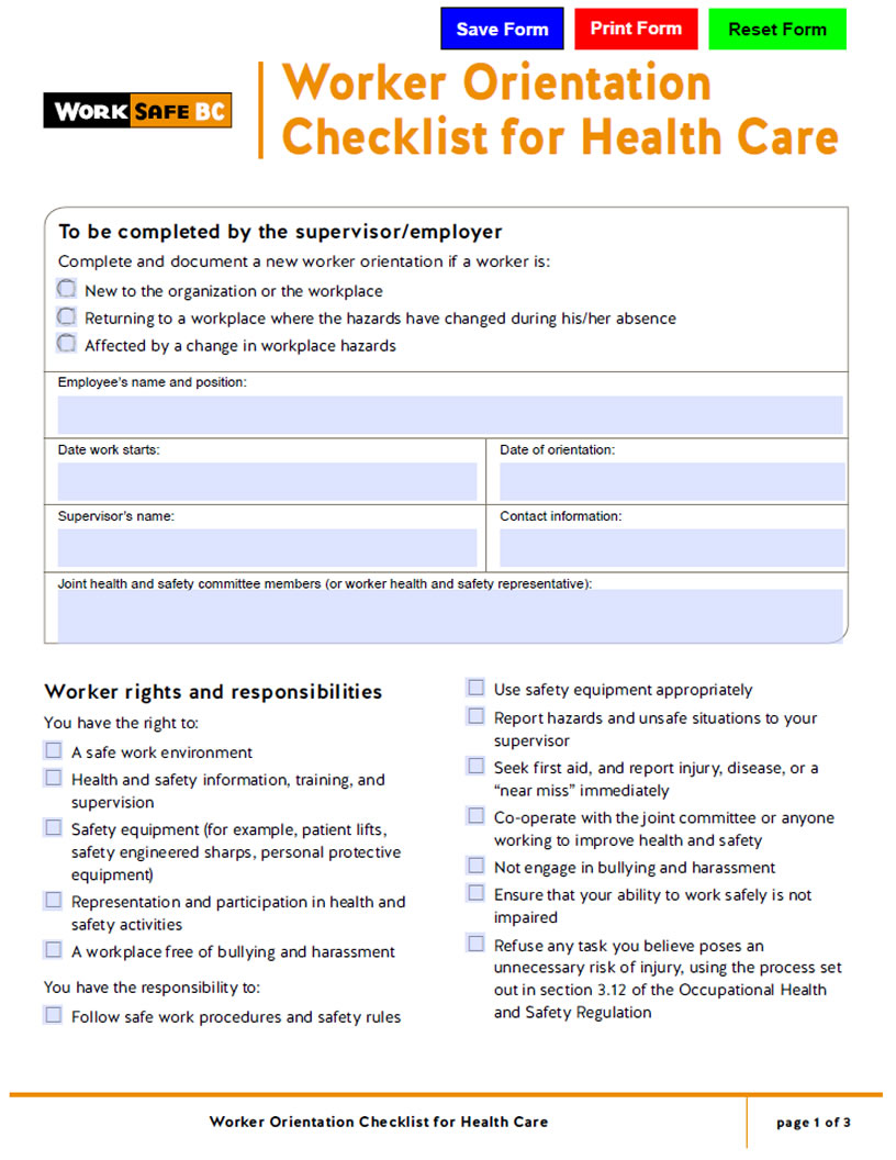 health worker form WorkSafeBC