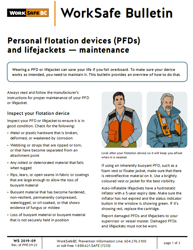 Personal flotation devices (PFDs) and lifejackets - maintenance