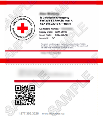 Canadian Red Cross Emergency First Aid & CPR/AED level A Basic certificate