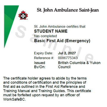 Image of St.  John Ambulance Basic First Aid (Emergency) sample certificate