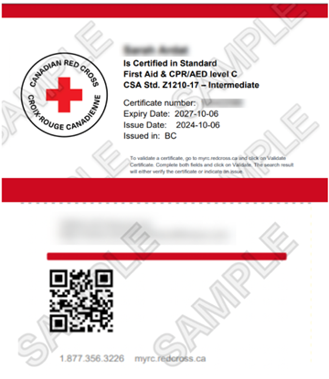 Front and back of Canadian Red Cross - Standard First Aid & CPR/AED level C CSA Std. Z1210-17 - Intermediate