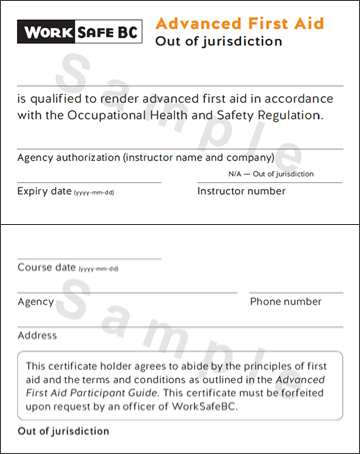 Image of WorkSafeBC Advanced First Aid out-of-jurisdiction certificate