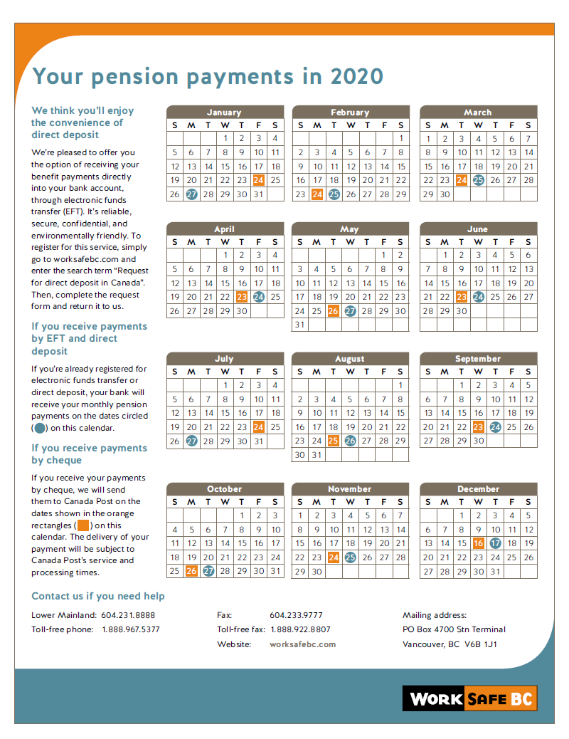 Pension Payment Calendar 2020 | Worksafebc