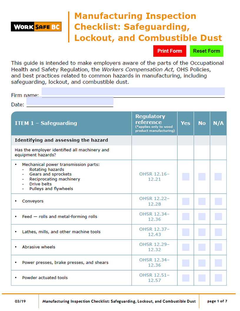 Manufacturing Planned Inspectional Initiative - WorkSafeBC