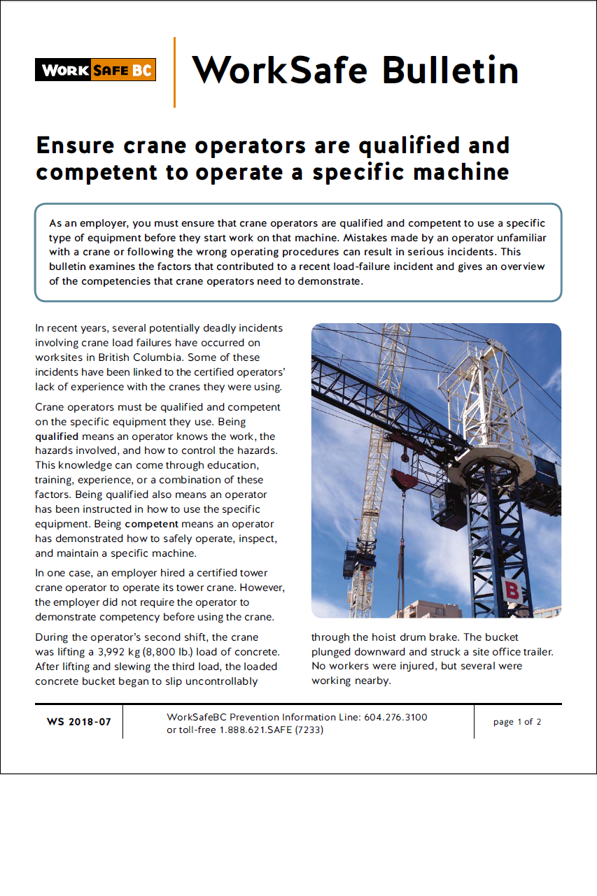 Crane operator certification - WorkSafeBC