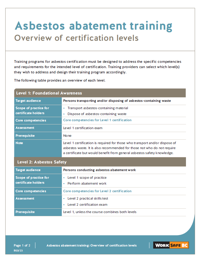 For Workers: Asbestos Training And Certification - WorkSafeBC