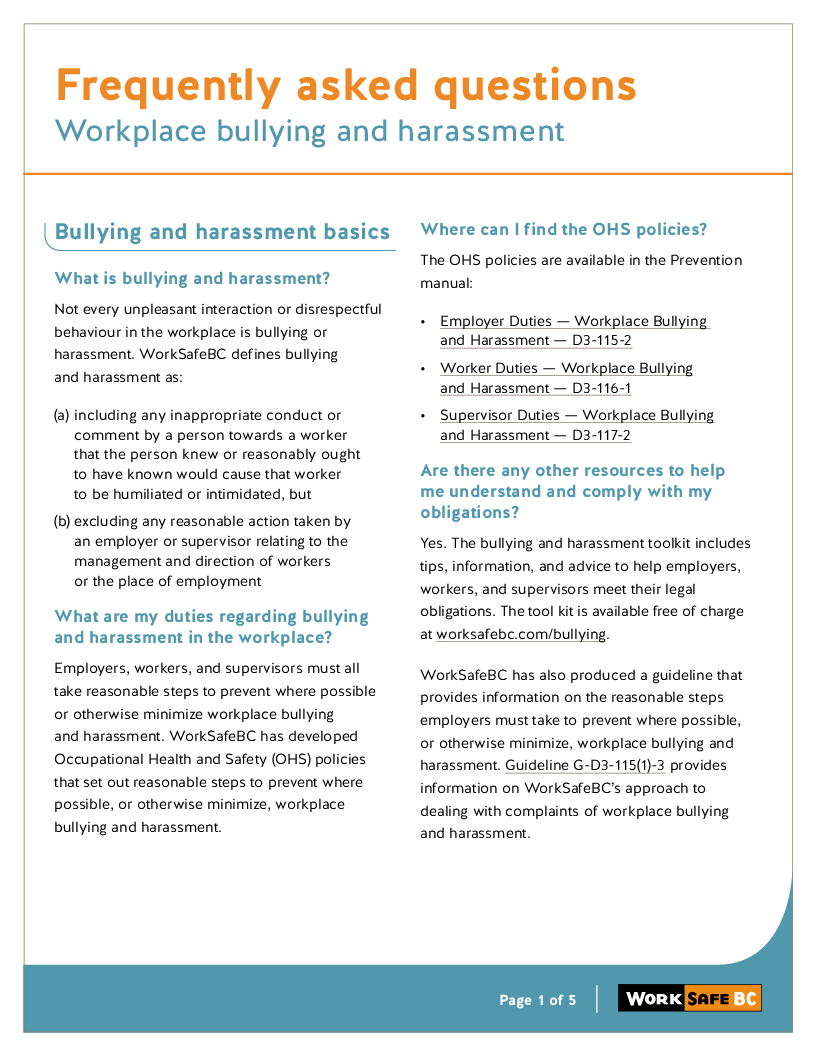 Bullying & Harassment - WorkSafeBC